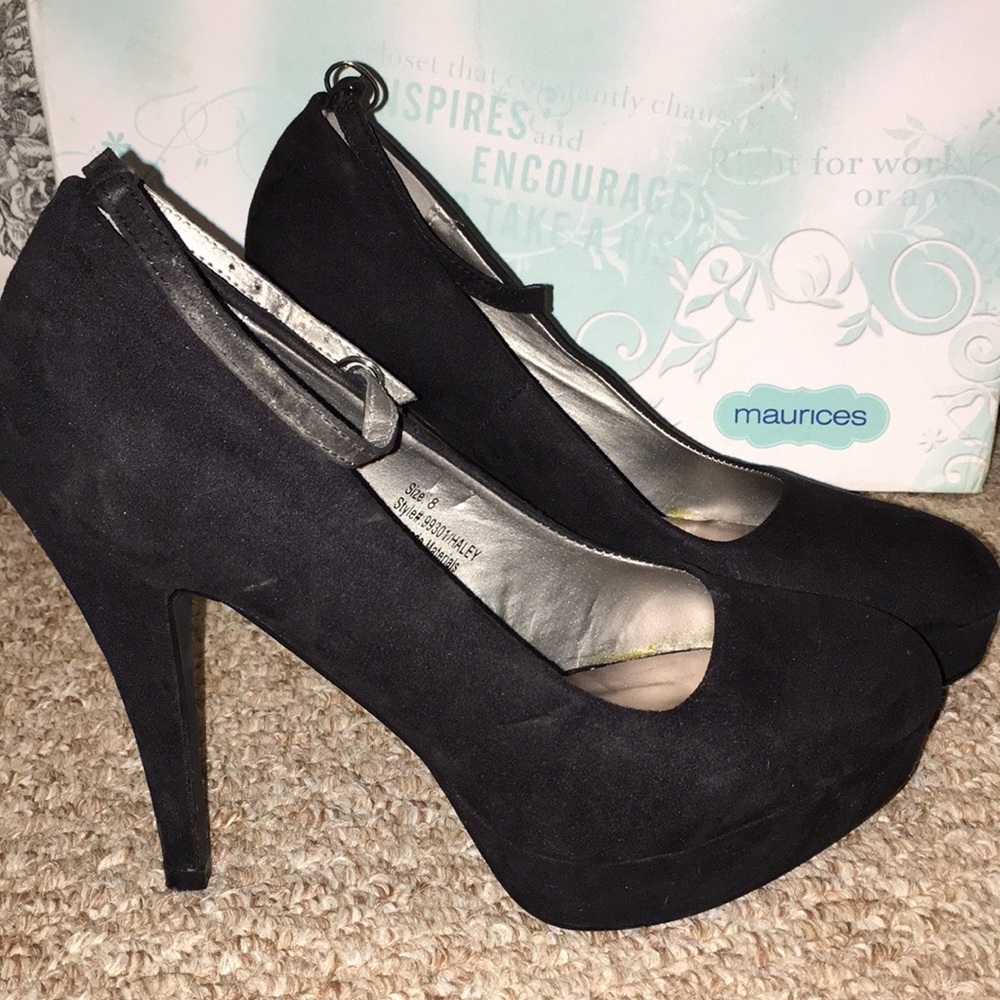 Black faux suede high heels
